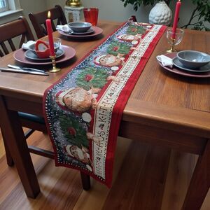 Christmas Kitty Klaus Cat Table Runner 60x12.5 Holiday Santa Hat Decor Festive